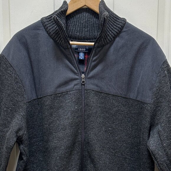 Izod Full Zip Lined Sweater Men's Size XXL Grey Relaxed Fit Stretch Warm (NEW) - Picture 5 of 16
